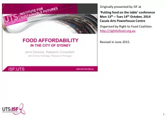 Originally presented by ISF at Putting food on the table conference Mon 13 th  Tues 14 th