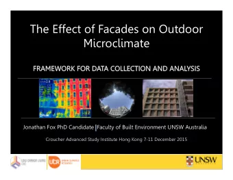 The Effect of Facades on Outdoor  Microclimate  Jonathan Fox PhD Candidate Faculty of Built