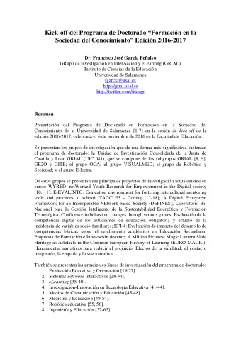 Kick-off del Programa de Doctorado Formacin en la Sociedad del Conocimiento Edicin