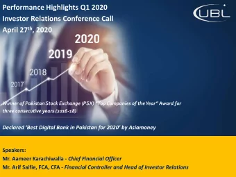Performance Highlights Q1 2020  Investor Relations Conference Call April 27 th , 2020 Winner of