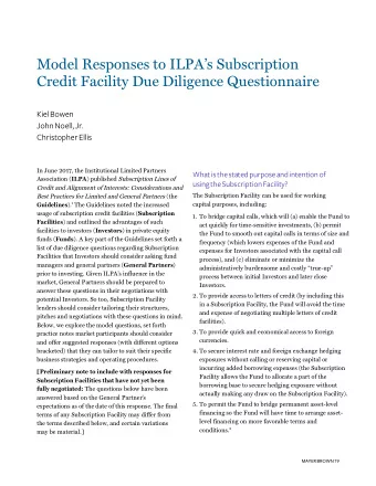 Model Responses to ILPAs Subscription  Credit Facility Due Diligence Questionnaire  KielBowen
