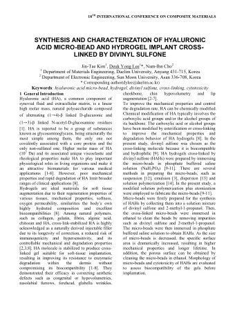 SYNTHESIS AND CHARACTERIZATION OF HYALURONIC  ACID MICRO-BEAD AND HYDROGEL IMPLANT CROSS-  LINKED