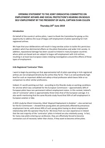 OPENING STATEMENT TO THE JOINT OIREACHTAS COMMITTEE ON  EMPLOYMENT AFFAIRS AND SOCIAL