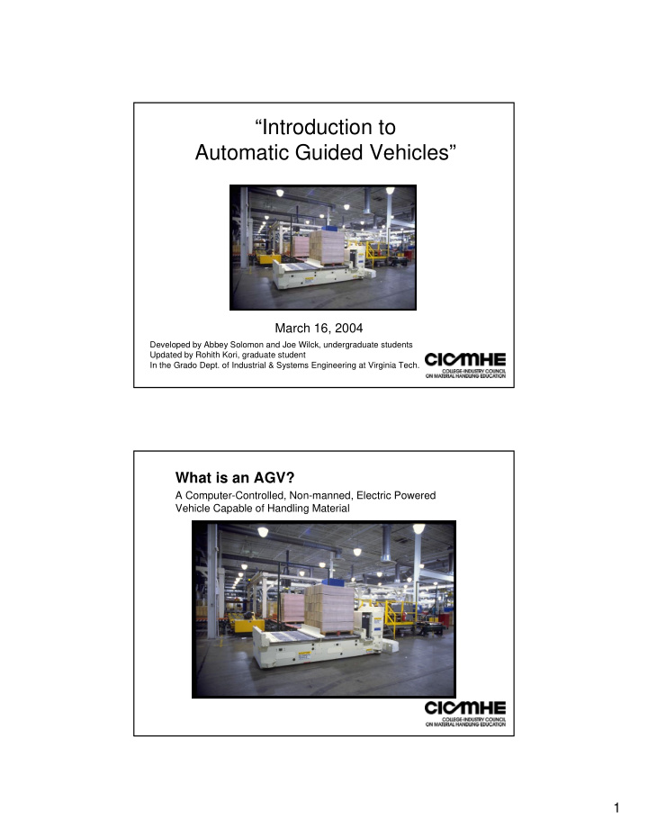 introduction to automatic guided vehicles