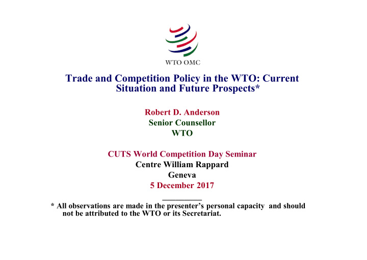 trade and competition policy in the wto current situation