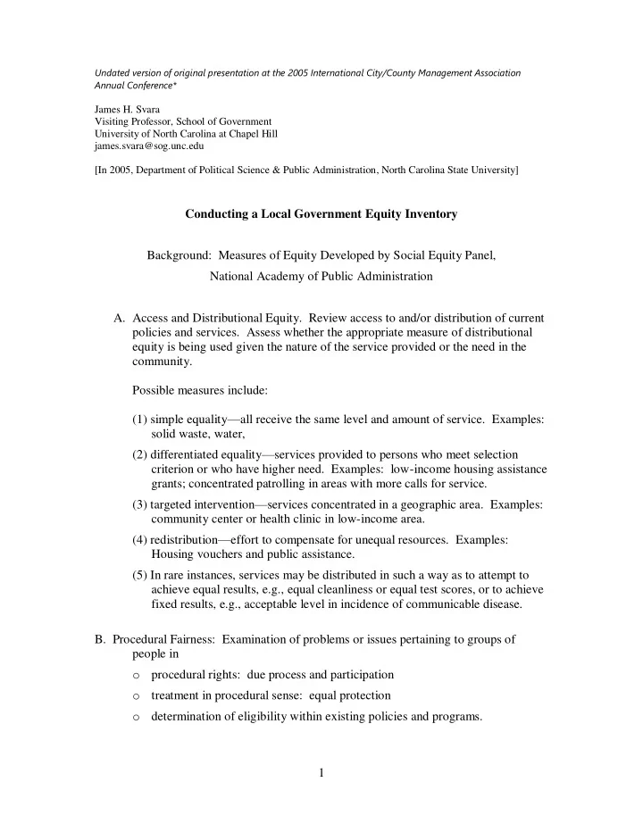 conducting a local government equity inventory background