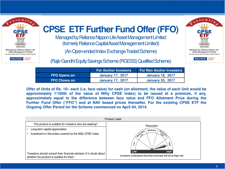 cpse etf further fund offer ffo