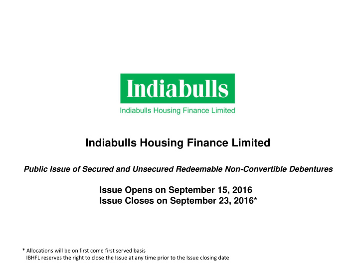 indiabulls housing finance limited