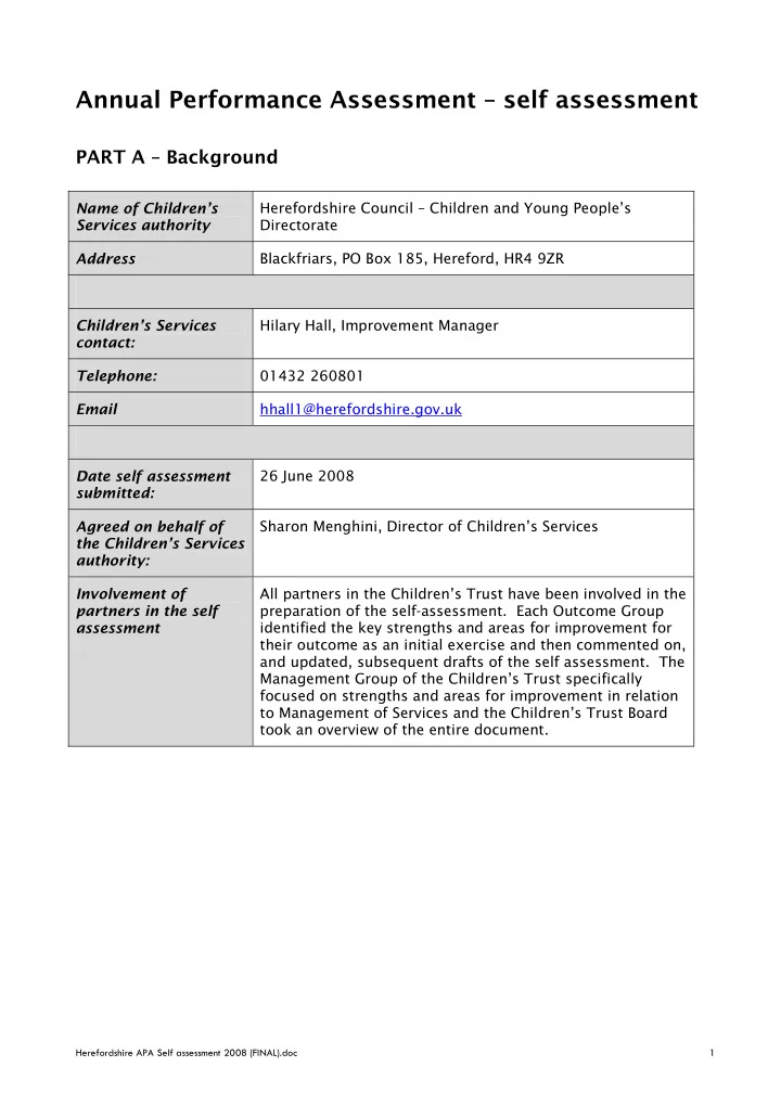 annual performance assessment self assessment