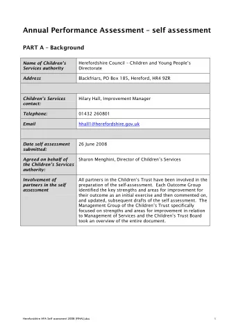 Annual Performance Assessment  self assessment  PART A  Background  Name of Childrens