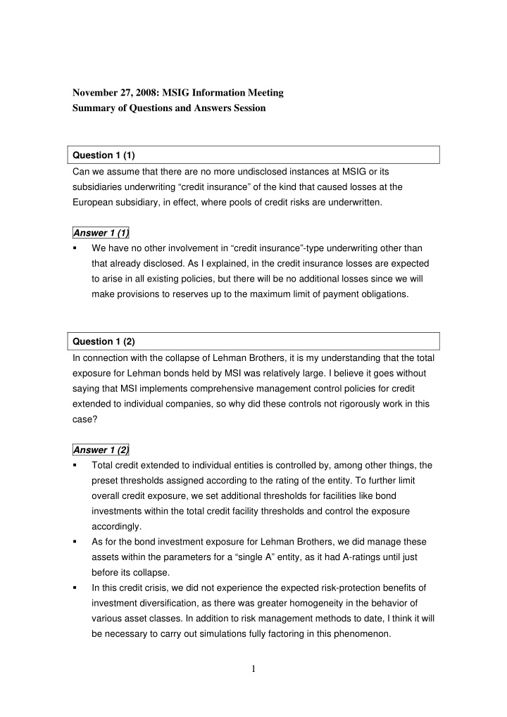 november 27 2008 msig information meeting summary of