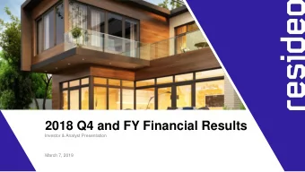 2018 Q4 and FY Financial Results  Investor &amp; Analyst Presentation  March 7, 2019  1  Disclaimer