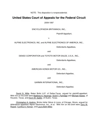 United States Court of Appeals for the Federal Circuit  2009-1087  ENCYCLOPAEDIA BRITANNICA, INC.,