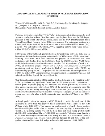 GRAFTING AS AN ALTERNATIVE TO MB IN VEGETABLE PRODUCTION  IN TURKEY Yilmaz, S*., Gmen, M.,