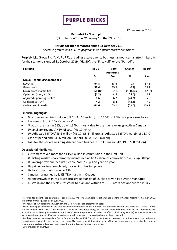 12 december 2019 purplebricks group plc purplebricks the