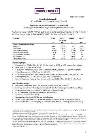 12 December 2019 Purplebricks Group plc  (Purplebricks, the Company or the Group)