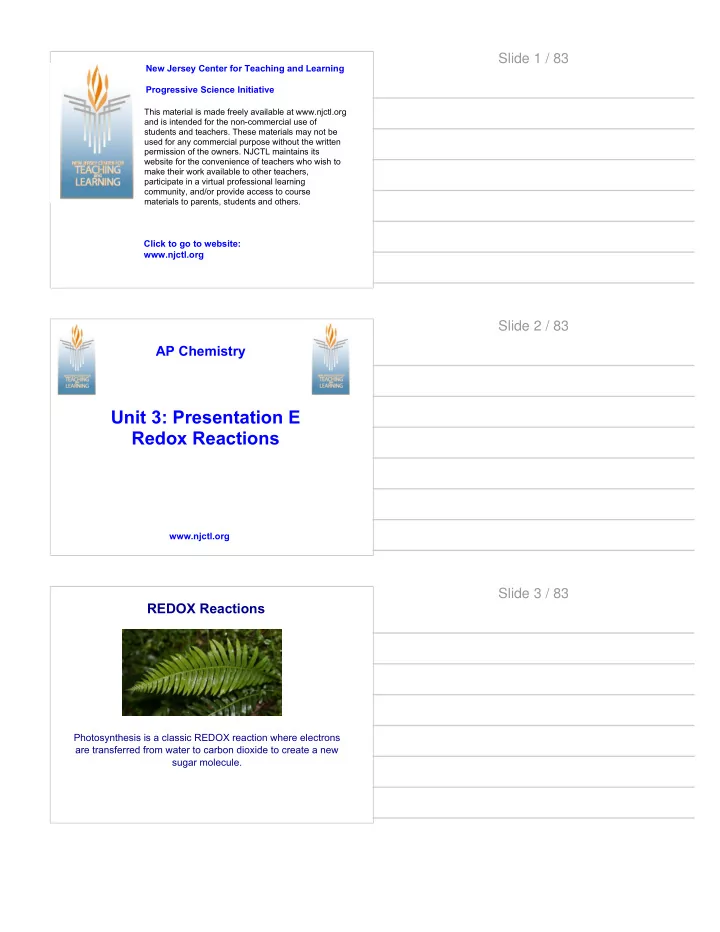 ap chemistry unit 3 presentation e redox reactions www