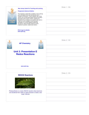 AP Chemistry  Unit 3: Presentation E  Redox Reactions  www.njctl.org  Slide 3 / 83  REDOX Reactions