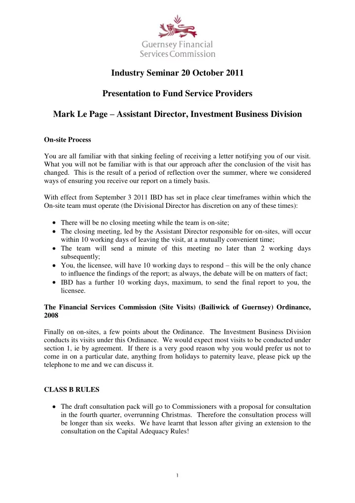 industry seminar 20 october 2011 presentation to fund