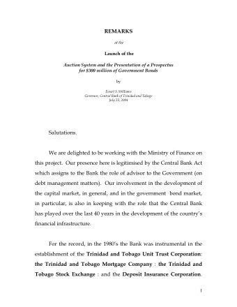 REMARKS  at the  Launch of the  Auction System and the Presentation of a Prospectus  for $300