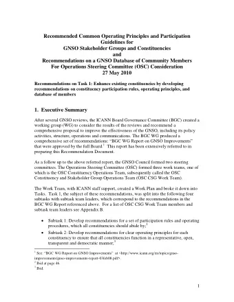 Recommendations on a GNSO Database of Community Members  For Operations Steering Committee (OSC)