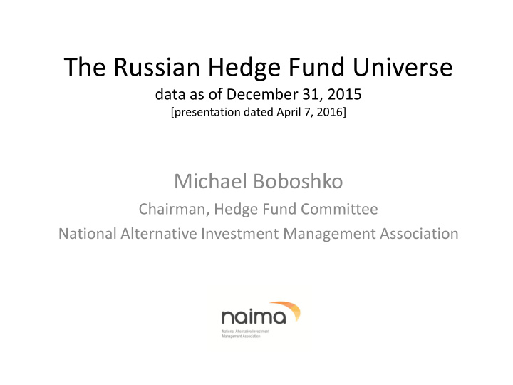 the russian hedge fund universe