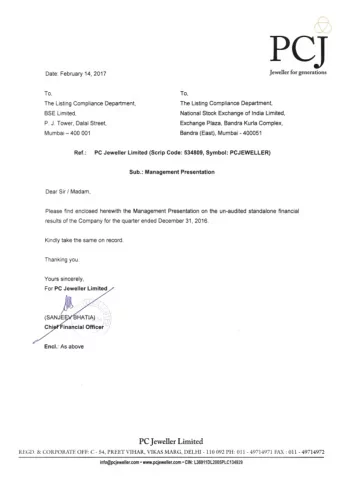 PC Jeweller Ltd  Results'Presentation' February'14 th ,'2017'  Safe Harbor