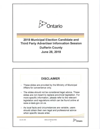 Ontario 2018 Municipal Election Candidate and Third Party Advertiser lnformation Session Dufferin