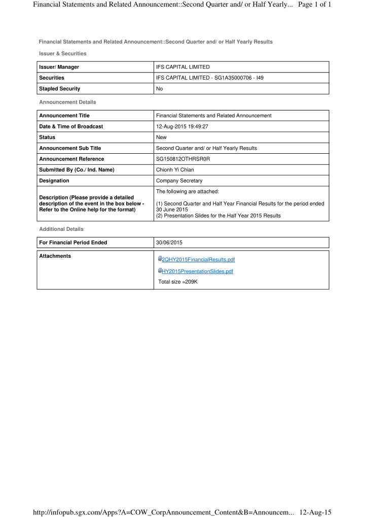 financial statements and related announcement second