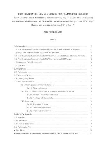 FILM RESTORATION SUMMER SCHOOL / FIAF SUMMER SCHOOL 2009  FILM RESTORATION SUMMER SCHOOL / FIAF