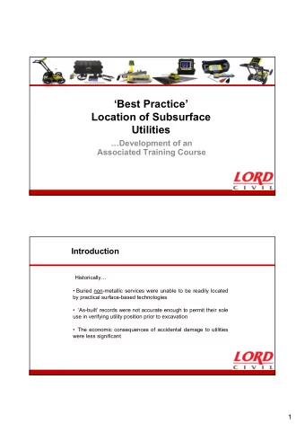 Best Practice  Location of Subsurface  Utilities  Development of an  Associated Training