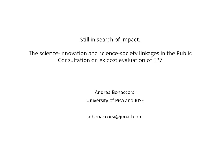 still in search of impact the science innovation and