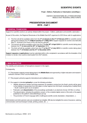 SCIENTIFIC EVENTS  Projet  dition, Publication et Valorisation scientifique   AGENCE