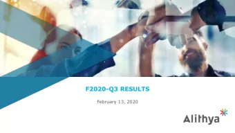 F2020-Q3 RESULTS  February 13, 2020  FORWARD LOOKING STATEMENT This presentation contains