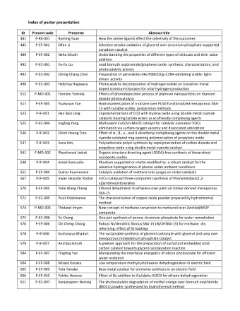 Index of poster presentation  ID  Present code  Presenter  Abstract title  481  P-RK-001  Ruming