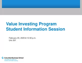 Student Information Session February 20, 2020  12:30 p.m.  Uris 301