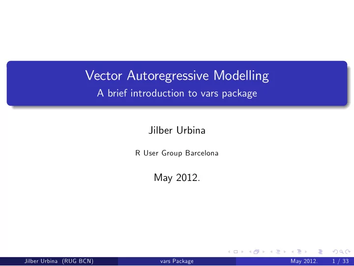 vector autoregressive modelling