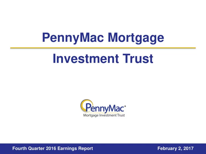 pennymac mortgage investment trust