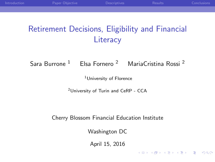 retirement decisions eligibility and financial literacy
