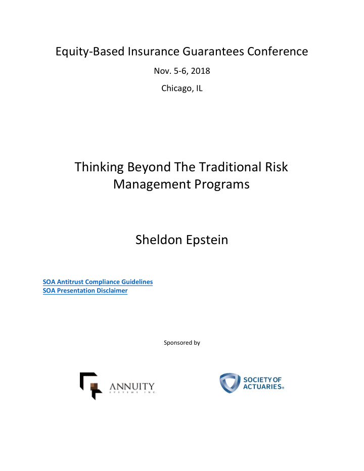 thinking beyond the traditional risk management programs