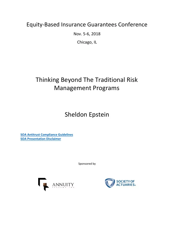 thinking beyond the traditional risk management programs