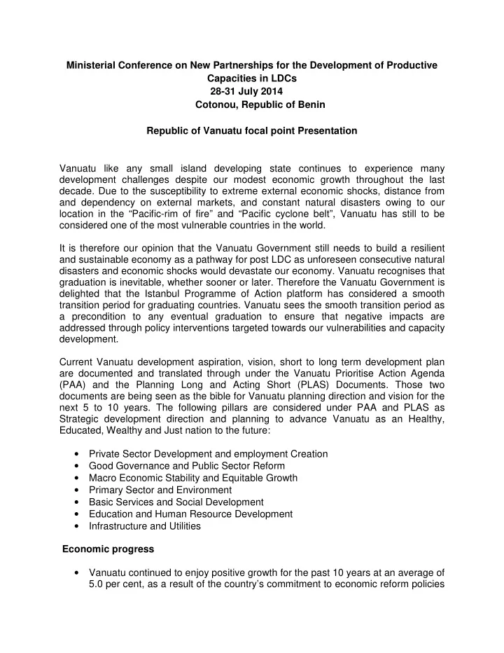 ministerial conference on new partnerships for the