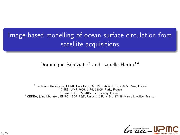 image based modelling of ocean surface circulation from