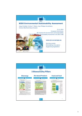 3 Bioeconomy Pillars  Bioenergy  Bio-based Products  Food and Feed  2  1  Environmental factsheets