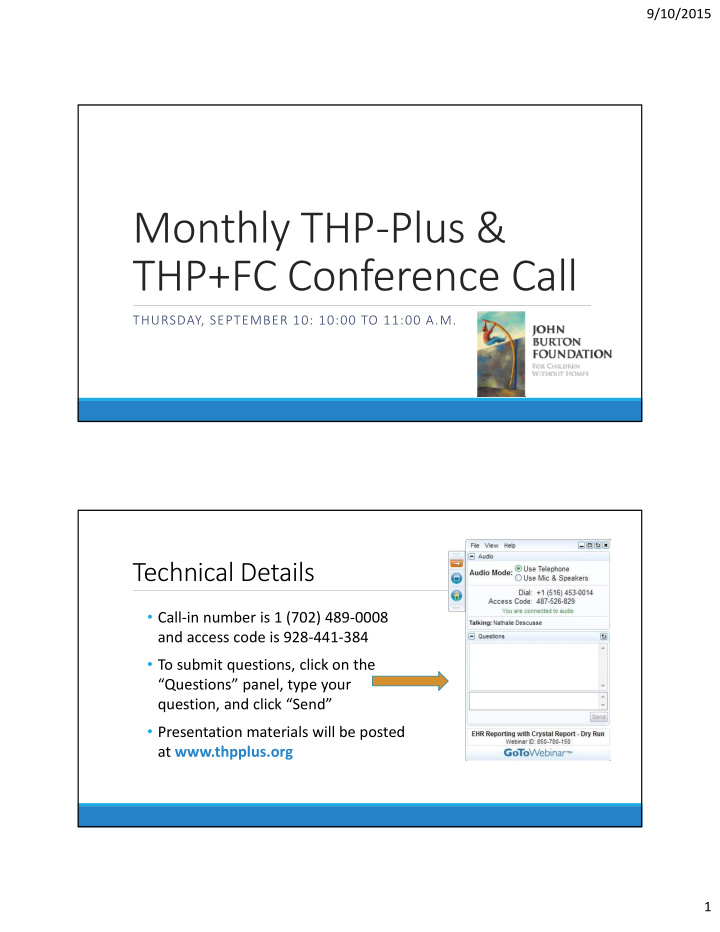 monthly thp plus thp fc conference call