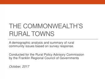 THE COMMONWEALTHS  RURAL TOWNS  A demographic analysis and summary of rural  community issues