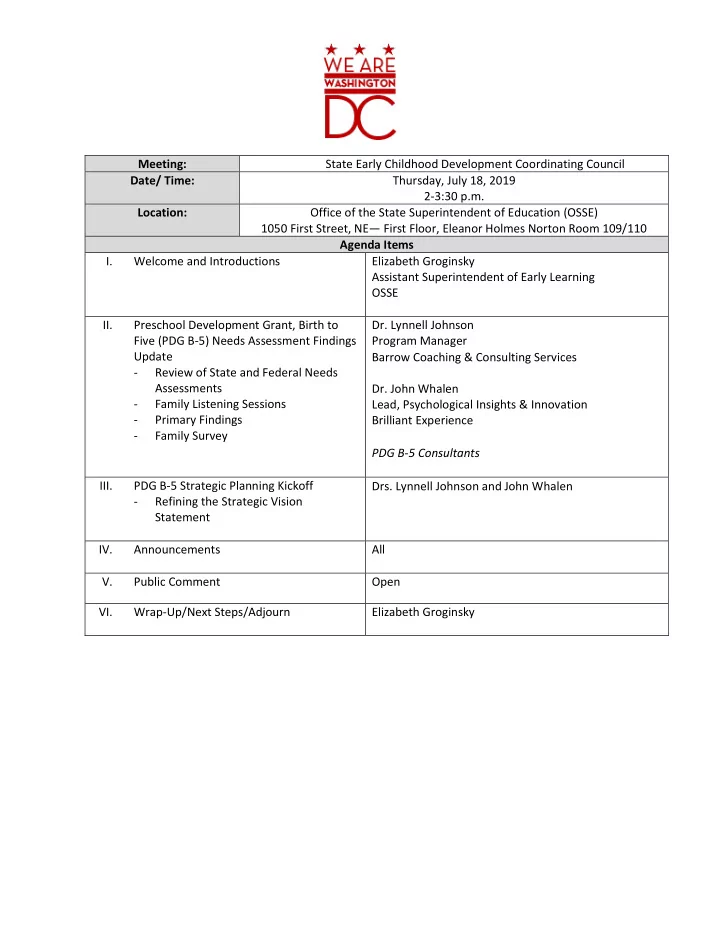 meeting state early childhood development coordinating
