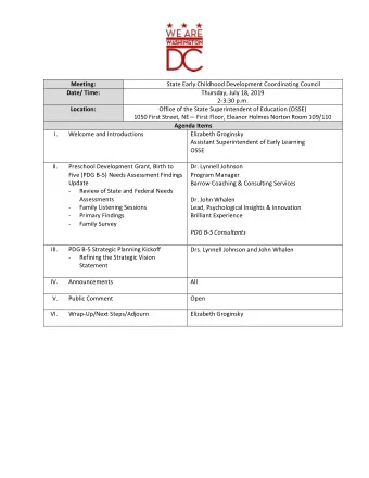 Meeting:  State Early Childhood Development Coordinating Council  Date/ Time:  Thursday, July 18,