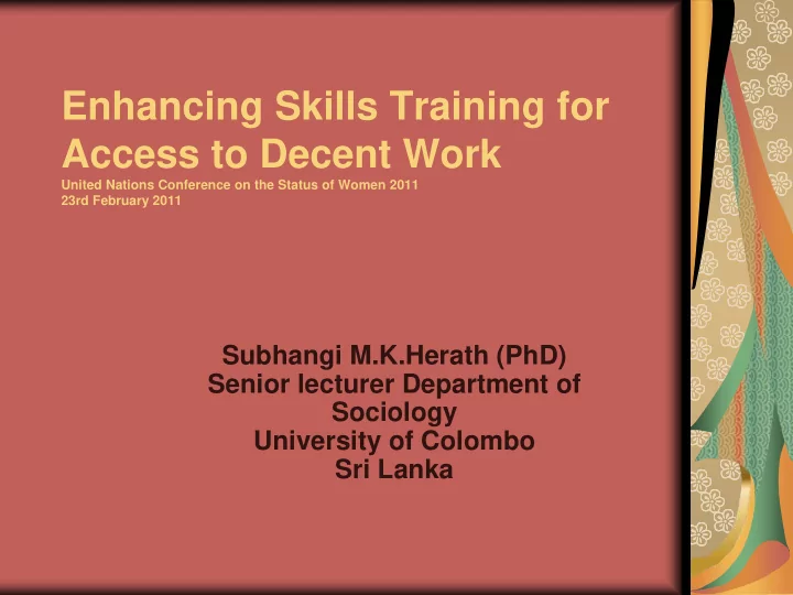 enhancing skills training for access to decent work