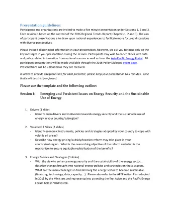 Presentation guidelines:  Participants and organizations are invited to make a five minute